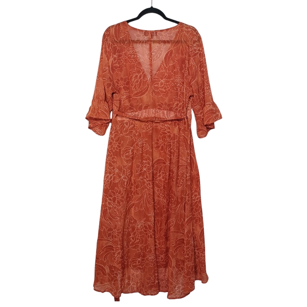 ARNA YORK COLLECTION Amber Orange Floral Print Ruffle Wrap Maxi Dress 14/16